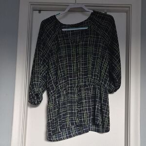 Banana Republic Black and Green Checkered Blouse